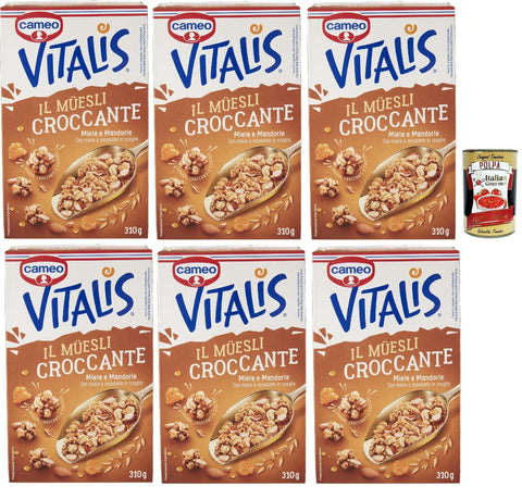 Italian Gourmet E.R. Snack Kuchen & Backwaren Cameo Vitalis Miele e Mandorle, Müsli knusprige getrocknete Honig und Mandeln Hafer Mandeln Anacardi Haselnüsse und Pekannusswalnüsse, 6x 310 g + Italian Gourmet polpa 400g 8032804040014