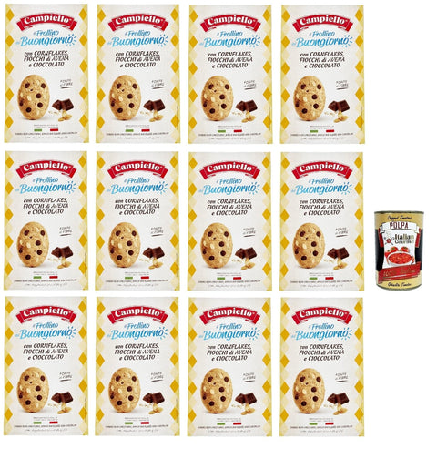 Italian Gourmet E.R. Snack Kuchen & Backwaren Campiello il Frollino del Buongiorno con Cornflakes, Fiocchi di Avena e Cioccolato, Corn Flakes Biscuit, Haferflocken und Schokolade, 12x 300 g + Italian Gourmet polpa 400g 8032804040014