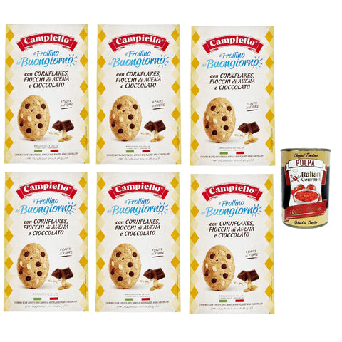 Campiello il Frollino del Buongiorno con Cornflakes, Fiocchi di Avena e Cioccolato, Corn Flakes Biscuit, Haferflocken und Schokolade 6x 300 g inkl. Italian Gourmet polpa 400g Original italienisch