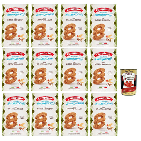 Campiello il Frollino del Buongiorno con Grano Saraceno, Shortbread mit Buchweizen, biscuits cookies 100% Italienische Kekse 12x 350g Original italienisch inkl. Italian Gourmet Polpa 400g