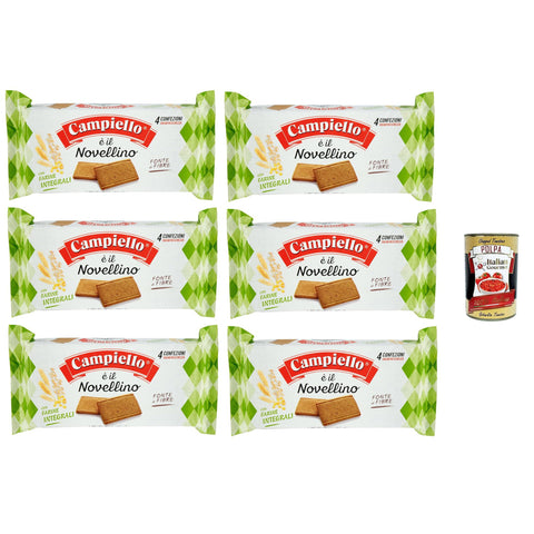 Campiello Novellino integrale, Kekse mit Vollkornmehl, 6x 360g Kuchen Butterkeks Original italienisch inkl. Italian Gourmet Polpa 400g