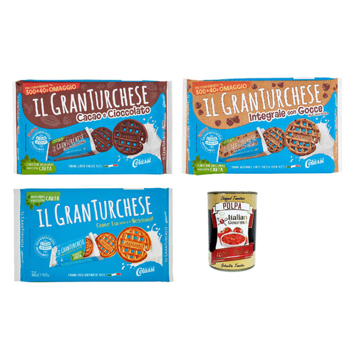 Colussi Granturchese Testpaket Classico, integrali, cacao, Kekse cookie Kleingebäck 3x 340g Original italienisch inkl. Italian Gourmet Polpa 400g