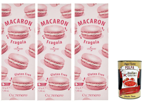 Cuorenero Macaron Fragola, gluten frei, gluten free, Kosher, Macaron Erdbeercreme 3x 42g Original italienisch inkl. Italian Gourmet Polpa 400g