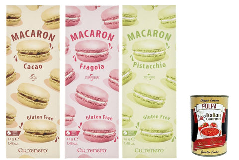 Cuorenero Macaron Testpaket, gluten frei, gluten free, Kosher, Macaron Schokoalde 3x 42g Original italienisch inkl. Italian Gourmet Polpa 400g