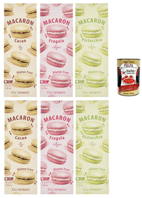 Cuorenero Macaron Testpaket, gluten frei, gluten free, Kosher, Macaron Schokoalde 6x 42g Original italienisch inkl. Italian Gourmet Polpa 400g