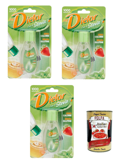 Dietor MyDietor Cuor di Stevia, Natürlicher flüssiger Süßstoff 0 kcal, Glutenfrei, gluten free, Ohne Aspartam 3x 50 ml Original italienisch inkl. Italian Gourmet Polpa 400g