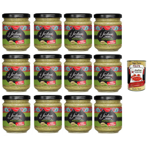 Dolgam I Siciliani Crema Spalmabile al Pistacchio Pistazien Streichfähige Creme Pistazien-Streichcreme Pistachio spreadable cream 12x 200g Frei von Palmöl Glutenfrei Original italienisch inkl. Italian Gourmet Polpa 400g