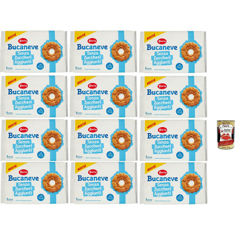 Doria Bucaneve Senza Zuccheri Aggiunti, Ohne Zuckerzusatz Mürbeteigkekse Kekse mit frischer Milch, 12x 263g Packung, jede Packung enthält 6 Einzelportionen Original italienisch inkl. Italian Gourmet Polpa 400g