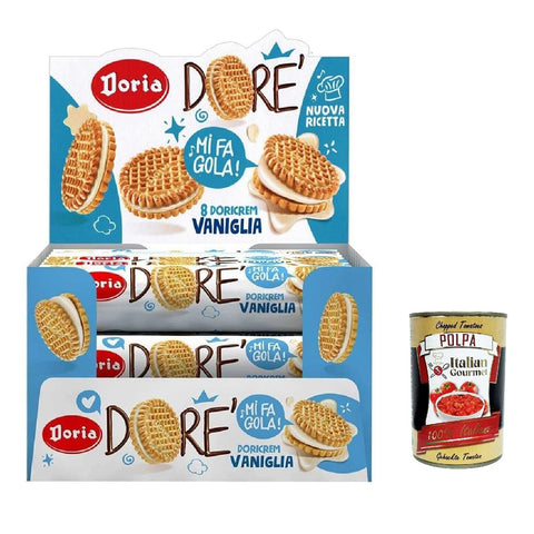Doria Dore' Biscotti Frollini con Ripieno alla Vaniglia, Mürbeteig Kekse mit Vanillefüllung, Multipack BOX 20x75g Original italienisch inkl. Italian Gourmet Polpa 400g