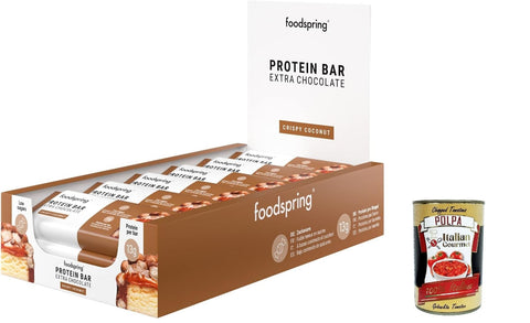 Italian Gourmet E.R. Snack Kuchen & Backwaren Extra Chocolate Protein Bar, Proteinriegel Knusprige Kokosnuss, 12x45g, der perfekte Snack mit hohem Proteingehalt mit echter Schokolade und weniger Zucker + Italian Gourmet polpa 400g 8032804040014