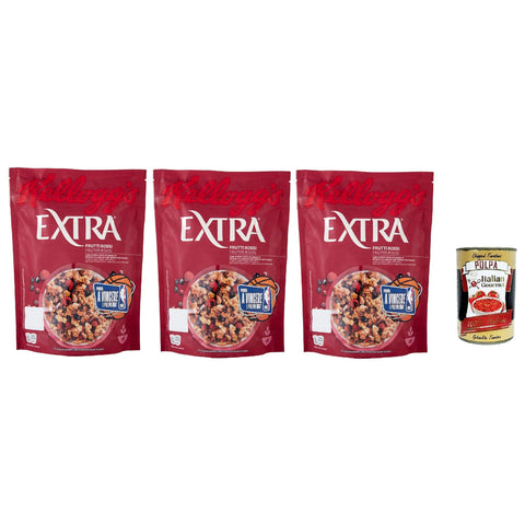 Extra Frutti Rossi Knusprige Haferflocken mit Rote Früchte, Früchten 3x 375 g Packung Original italienisch inkl. Italian Gourmet Polpa 400g