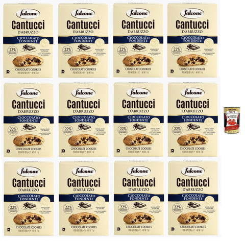Italian Gourmet E.R. Snack Kuchen & Backwaren Falcone Cantucci al Cioccolato, Mandelgebäck mit Schokoladenstückchen, Kekse mit Schokolade aus Italien, insgesamt Gebäckstücke, 12x 200g + Italian Gourmet polpa 400g 8032804040014