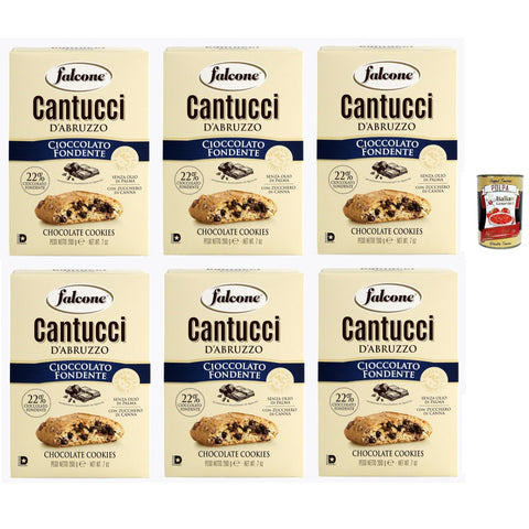 Falcone Cantucci al Cioccolato, Mandelgebäck mit Schokoladenstückchen, Kekse mit Schokolade aus Italien, insgesamt Gebäckstücke, 6x 200g Original italienisch inkl. Italian Gourmet Polpa 400g