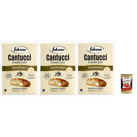 Falcone Cantucci alla Mandorla, Mandelgebäck aus Italien, Keks mit Mandeln, insgesamt Gebäckstücke, 3x 200g Original italienisch inkl. Italian Gourmet Polpa 400g