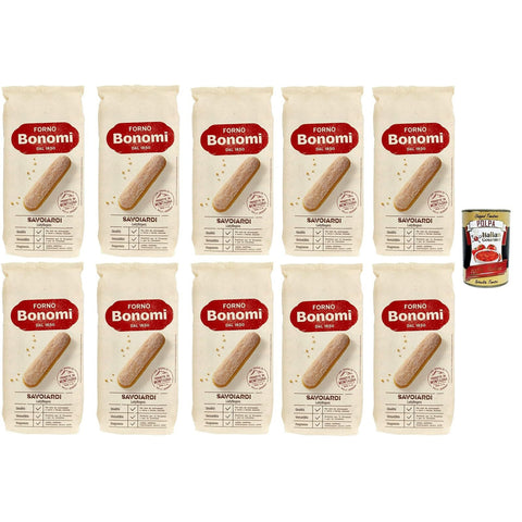 Forno Bonomi italienische Löffelbiskuits, Savoiardi, Ladyfingers, für Tiramisu, biscuits cookies kekse 10x 400g inkl. Italian Gourmet polpa 400g Original italienisch