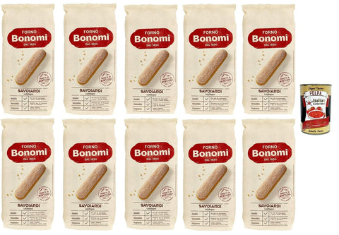 Forno Bonomi italienische Löffelbiskuits, Savoiardi, Ladyfingers, für Tiramisu, biscuits cookies kekse 10x 400g inkl. Italian Gourmet polpa 400g Original italienisch