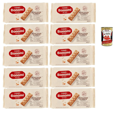 Forno Bonomi Sfogliatine Glassate, kekse, biscuits, Blätterteig mit zuckerhaltiger Glasur 10x 200g inkl. Italian Gourmet polpa 400g Original italienisch