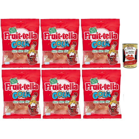 Fruittella Cola Gummibon, verschiedene Obstgeschmack, mit Fruchtsaft, glutenfrei, 6x 90 g Original italienisch inkl. Italian Gourmet Polpa 400g