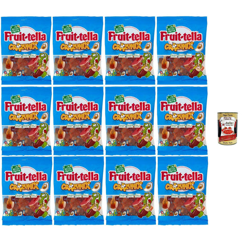 Fruittella Crazy Mix Gummiband, verschiedene Obstgeschmack, mit Fruchtsaft, glutenfrei, 12x 175g Original italienisch inkl. Italian Gourmet Polpa 400g