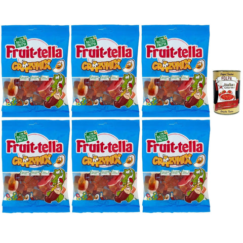 Fruittella Crazy Mix, Gummiband, verschiedene Obstgeschmack, mit Fruchtsaft, glutenfrei 6x175g Original italienisch Gebäck