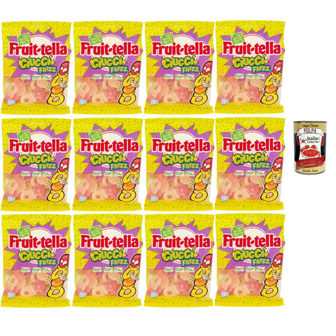 Fruittella Cuicci frizz, Gummibon, verschiedene Obstgeschmack, mit Fruchtsaft, glutenfrei, 12x 175 g Original italienisch inkl. Italian Gourmet Polpa 400g