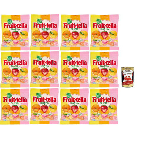 Fruittella Fruit Mix Chewy, Weich orange, Erdbeer- und Zitronen -Aroma -Süßigkeiten mit Fruchtsaft, 12x 160g Original italienisch inkl. Italian Gourmet Polpa 400g