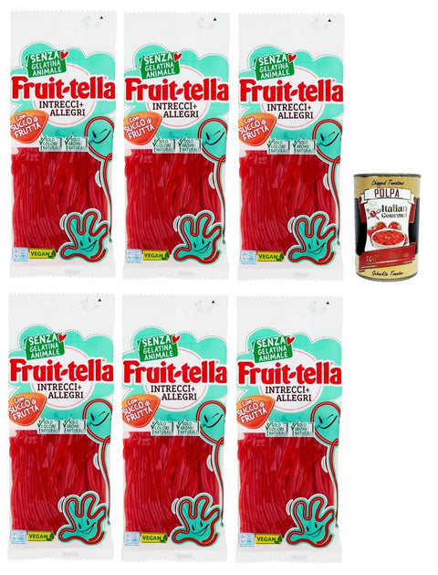 Perfetti Fruittella Intrecci Original italienisch inkl. Allegri Caramelle Morbide alla Fragola, Weiche Erdbeer Süßigkeiten 6x 125g + Italian Gourmet Polpa 400g