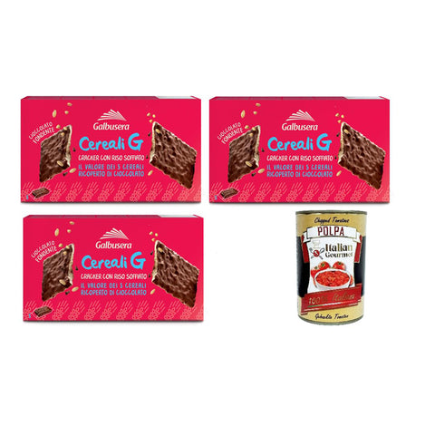 Galbusera Cereali G extra dunkle Schokoladencracker, crackers mit Durchstöre mit aufgebrauchtem Reis 3x 150g inkl. Italian Gourmet polpa 400g Original italienisch