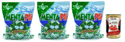 Italian Gourmet E.R. Snack Kuchen & Backwaren GIULIA Mentapiù Original Caramelle alla menta, Münzbonbons, lollies Süßigkeiten 3x 300g + Italian Gourmet polpa 400g 8032804040014