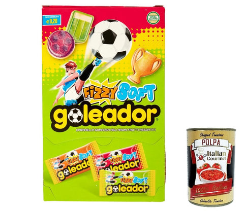 Italian Gourmet E.R. Snack Kuchen & Backwaren Goleador Fizzy Soft 180 St. Die doppelte gummiartige und funkelnde Süßigkeiten.Die Formen der Welt des Fußballs: der Ball, der Scudetto und der Pokal. + Italian Gourmet polpa 400g 8032804040014