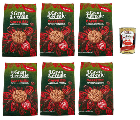 Italian Gourmet E.R. Snack Kuchen & Backwaren Gran Cereale Biscotti con Caffè 100% Arabica e Cioccolato Fondente con Fave dell'Ecuador, Kekse mit Kaffee und dunkle Schokolade 6x 280g + Italian Gourmet polpa 400g 8032804040014