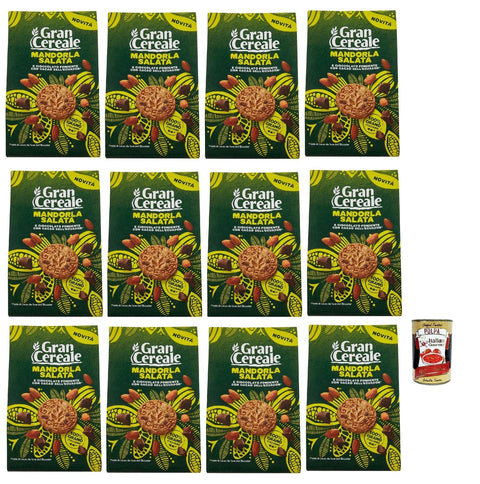 Italian Gourmet E.R. Snack Kuchen & Backwaren Gran Cereale, Biscotti con Mandorla Salata e Cioccolato Fondente con Fave dell'Ecuador, Kekse mit Gesalzener Mandel und dunkle Schokolade 12x 280g + Italian Gourmet polpa 400g 8032804040014