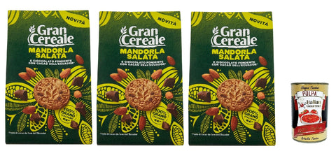 Italian Gourmet E.R. Snack Kuchen & Backwaren Gran Cereale, Biscotti con Mandorla Salata e Cioccolato Fondente con Fave dell'Ecuador, Kekse mit Gesalzener Mandel und dunkle Schokolade 3x 280g + Italian Gourmet polpa 400g 8032804040014