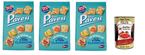 Italian Gourmet E.R. Snack Kuchen & Backwaren Gran Pavesi Sfoglie Classiche Cracker im Ofen gebacken knusprig Salzgebäck snack 3x 180 gr + Italian Gourmet polpa 400g 8032804040014