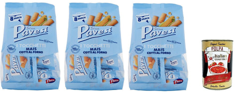 Italian Gourmet E.R. Snack Kuchen & Backwaren Gran Pavesi Snack Tocchetti, Snack al Mais im Ofen gekocht, Ohne Palmöl, 3x 256g + Italian Gourmet polpa 400g 8032804040014