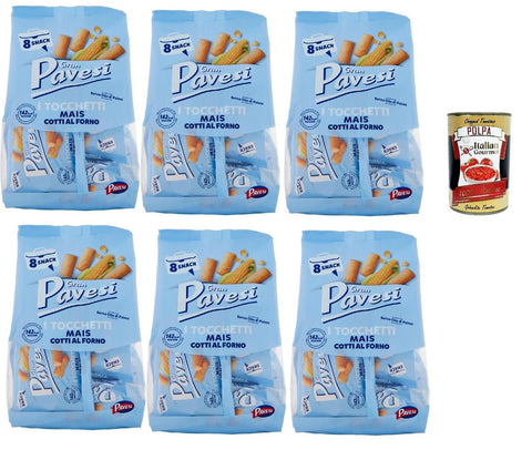 Italian Gourmet E.R. Snack Kuchen & Backwaren Gran Pavesi Snack Tocchetti, Snack Al Mais im Ofen ohne Palmöl gekocht - 6x 256 g + Italian Gourmet polpa 400g 8032804040014