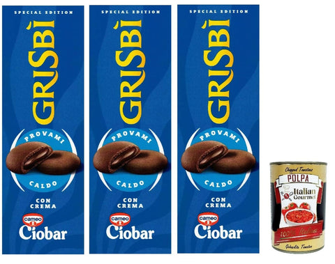 Italian Gourmet E.R. Snack Kuchen & Backwaren Grisbi Crema Ciobar, Biscotti Frolle Ripiene di Morbida Crema al Ciobar, Mürbeteigkekse gefüllt mit weicher Ciobar-Creme, biscuits, 3x 112g + Italian Gourmet polpa 400g 8032804040014