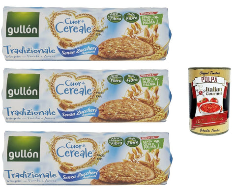 Italian Gourmet E.R. Snack Kuchen & Backwaren Gullón Cuor Di Cereali biscotti avena tradizionale Zero Zuccheri Aggiunti , Kekse mit Hafer ohne Zuckerzusatz, 3x 280g + Italian Gourmet polpa 400g 8032804040014