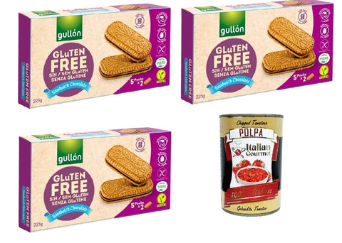 Italian Gourmet E.R. Snack Kuchen & Backwaren Gullon Sandwich Chocolate, Kekse mit Hafer- und Schokoladencremefüllung, gluten frei, gluten free Vegan, 3x 220g + Italian Gourmet polpa 400g 8032804040014