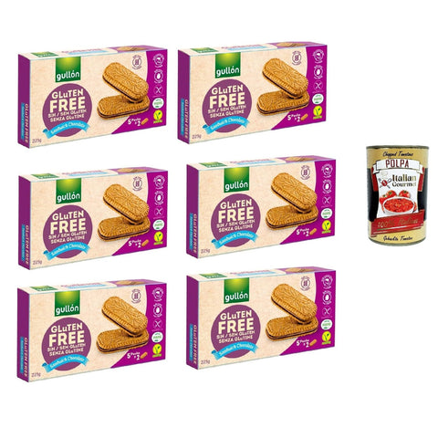 Gullon Sandwich Chocolate, Kekse mit Hafer - und Schokoladencremefüllung, gluten frei, gluten free Vegan 6x 220g inkl. Italian Gourmet polpa 400g Original italienisch