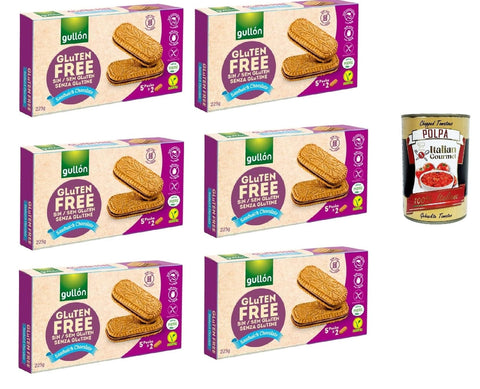 Italian Gourmet E.R. Snack Kuchen & Backwaren Gullon Sandwich Chocolate, Kekse mit Hafer- und Schokoladencremefüllung, gluten frei, gluten free Vegan, 6x 220g + Italian Gourmet polpa 400g 8032804040014