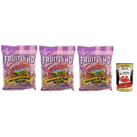La Giulia Fruitland Caramelle Gelee, Original italienisch Caramelle alla frutta, frucht bonbons, lollies Süßigkeiten 3x 300g italienisch inkl. Italian Gourmet Polpa 400g