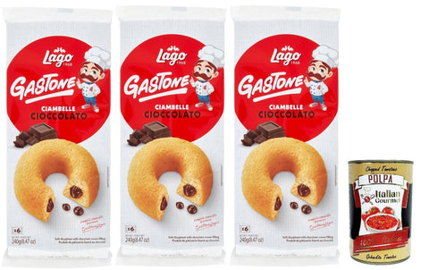 LAGO 1968, Le Merende di Ciambelle al cioccolato 3x 240g, Donuts mit Schokolade, Einzeln verpackte, weiche Snacks, ohne Palmöl Original italienisch inkl. Italian Gourmet Polpa 400g