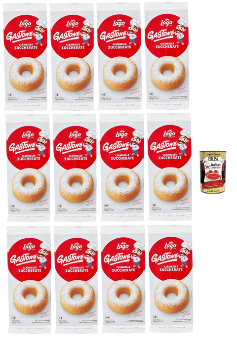 Lago 1968, Le Merende di Ciambelle zuccherate, Donuts mit Zucker, Einzeln verpackte, weiche Snacks, ohne Palmöl 12x 180g inkl. Italian Gourmet polpa 400g Original italienisch