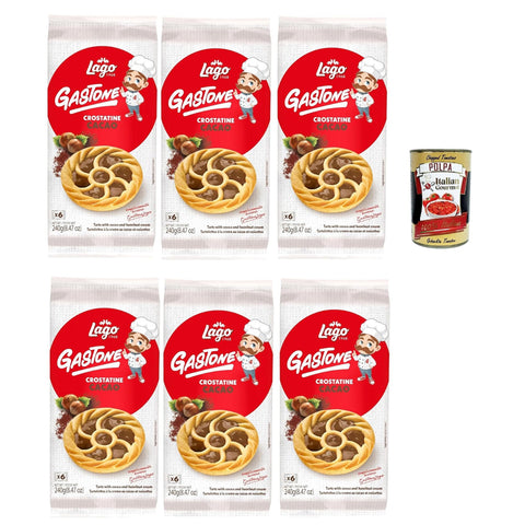 LAGO 1968, Le Merende di Gastone Crostatine al cioccolato, Schokoladentörtchen kuchen, einzeln verpackt, Schokolade creme, Kindersnack ohne Palmöl 6x 240g Original italienisch inkl. Italian Gourmet Polpa 400g