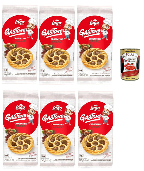 LAGO 1968, Le Merende di Gastone Crostatine al cioccolato, Schokoladentörtchen kuchen, einzeln verpackt, Schokolade creme, Kindersnack ohne Palmöl 6x 240g Original italienisch inkl. Italian Gourmet Polpa 400g