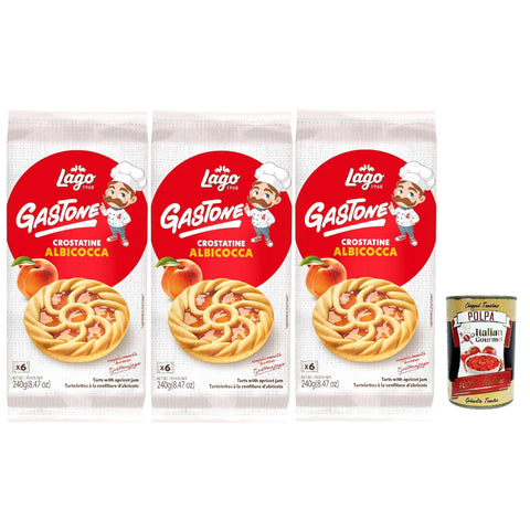 Lago 1968, Le Merende di Gastone Crostatine all'Albicocca, Aprikosentörtchen kuchen, einzeln verpackt, Aprikosenmarmelade, Kindersnack ohne Palmöl 240g inkl. Italian Gourmet polpa 400g Original italienisch
