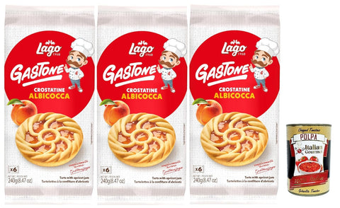 Italian Gourmet E.R. Snack Kuchen & Backwaren Lago 1968, Le Merende di Gastone Crostatine all'Albicocca, Aprikosentörtchen kuchen, einzeln verpackt, Aprikosenmarmelade, Kindersnack ohne Palmöl 240g + Italian Gourmet polpa 400g 8032804040014