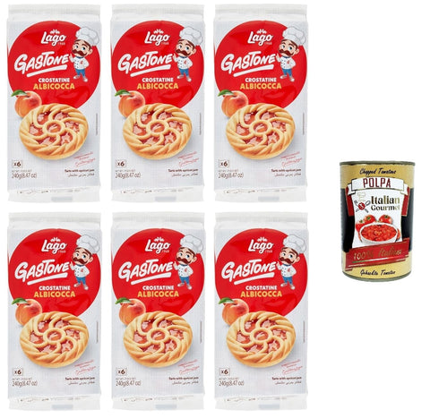 Lago Gastone Crostatina all'Albicocca,Aprikosentarte, 6x 240g Packung, Jede Packung enthält 6 Snacks à 40g Original italienisch inkl. Italian Gourmet Polpa 400g