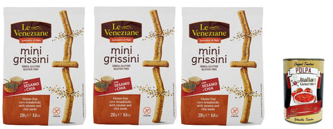 Italian Gourmet E.R. Snack Kuchen & Backwaren Le veneziane, mini grissini con sesamo e chia senza glutine, gluten free breadstick, glutenfreie Mini-Grissini mit Sesam und Chia, 3x 250g + Italian Gourmet polpa 400g 8032804040014